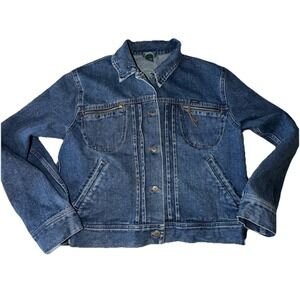 Lauren Jeans Co Jacket Womens Large  Blue Denim Metal Buttons Thin Coat Trucker